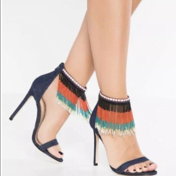 Aldo denim beaded heels - Picture 1 of 12